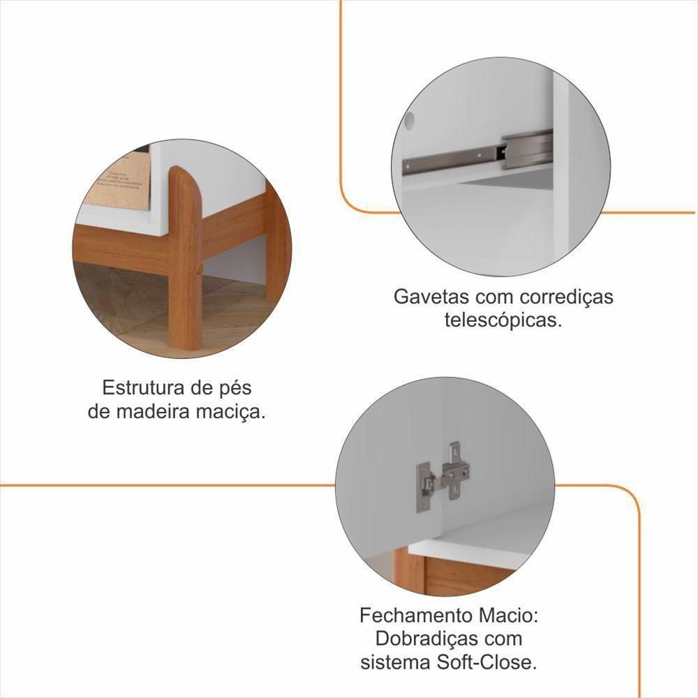 Aparador Bar Bari 1 Porta 1 Gaveta Com Pés De Madeira Maciça Branco cedro - 2