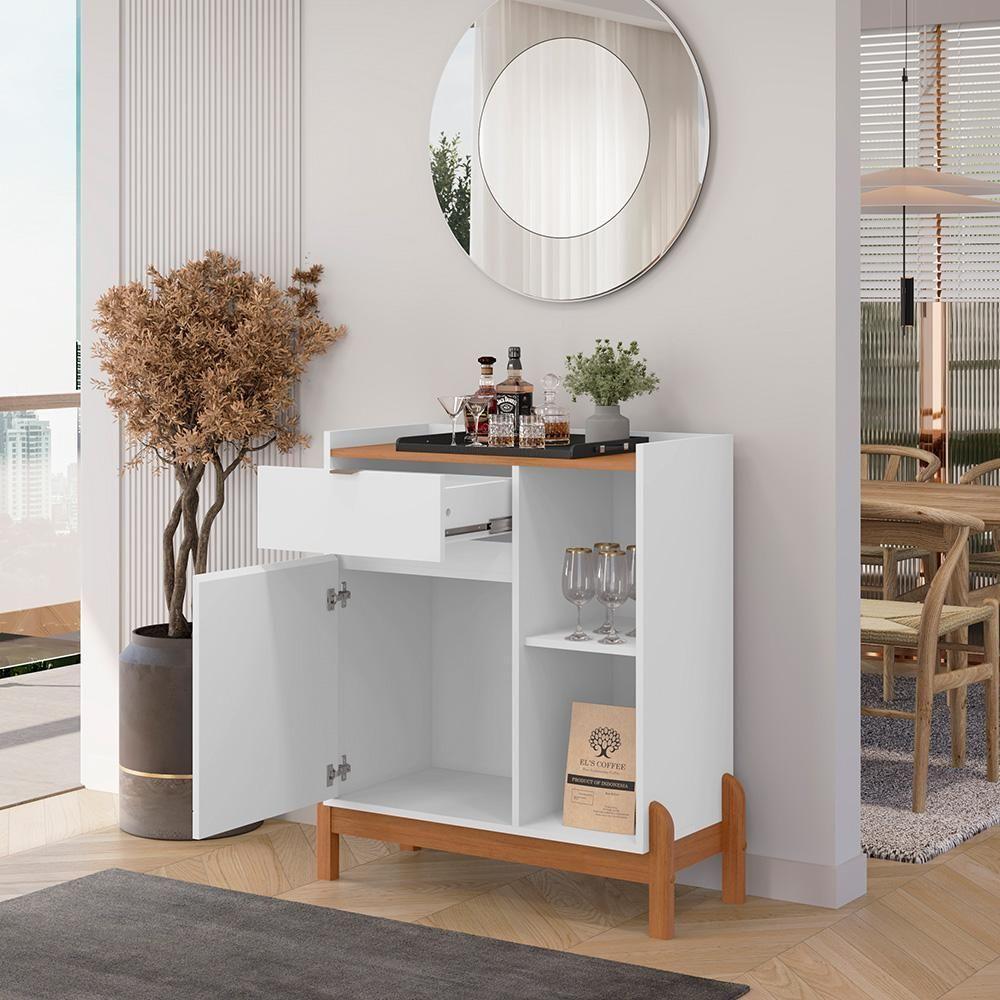 Aparador Bar Bari 1 Porta 1 Gaveta Com Pés De Madeira Maciça Branco cedro - 5