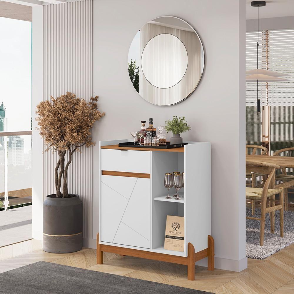 Aparador Bar Bari 1 Porta 1 Gaveta Com Pés De Madeira Maciça Branco cedro - 6