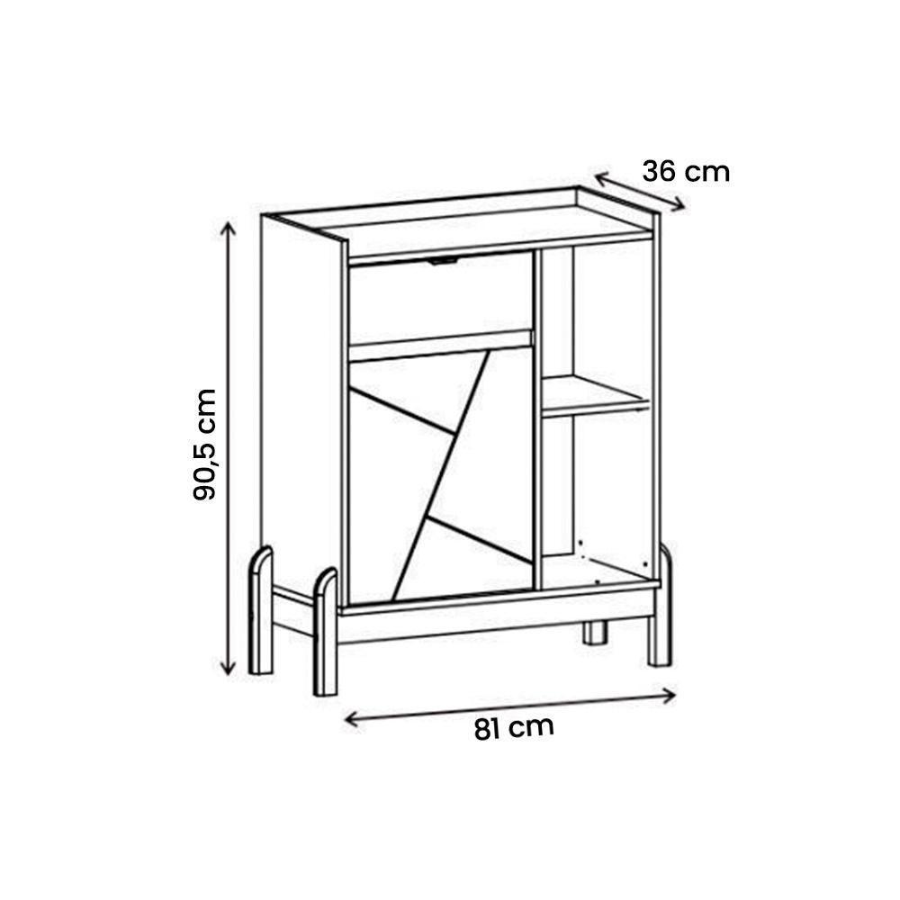 Aparador Bar Bari 1 Porta 1 Gaveta Com Pés De Madeira Maciça Off White cedro - 4