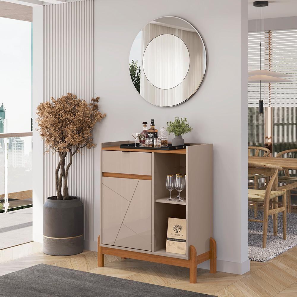 Aparador Bar Bari 1 Porta 1 Gaveta Com Pés De Madeira Maciça Off White cedro - 6