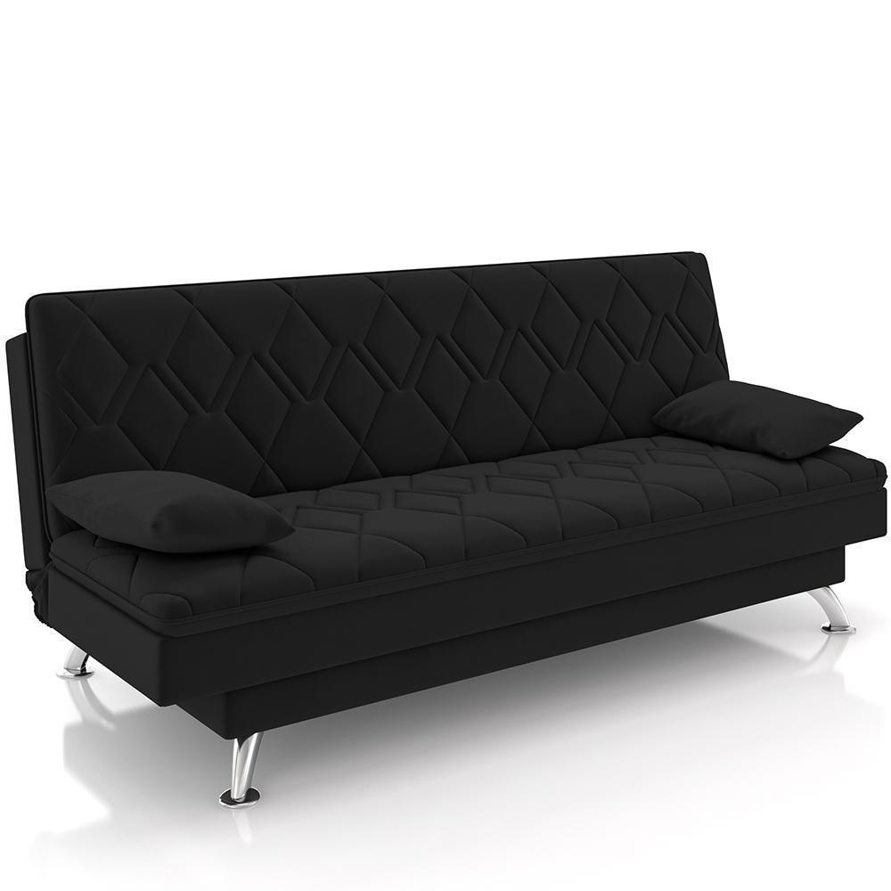 Sofá Cama Para Sala De Estar Quarto 193cm Lia M03 Veludo Preto - Lyam Decor - 1