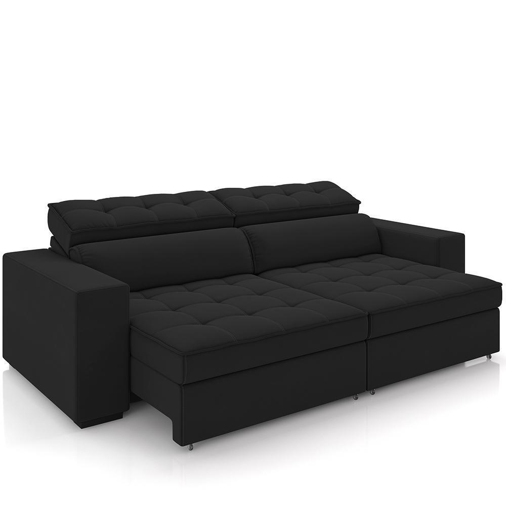 Sofá Retrátil Reclinável Para Sala De Estar Living 218cm Clara M03 Veludo Preto - Lyam Decor - 1
