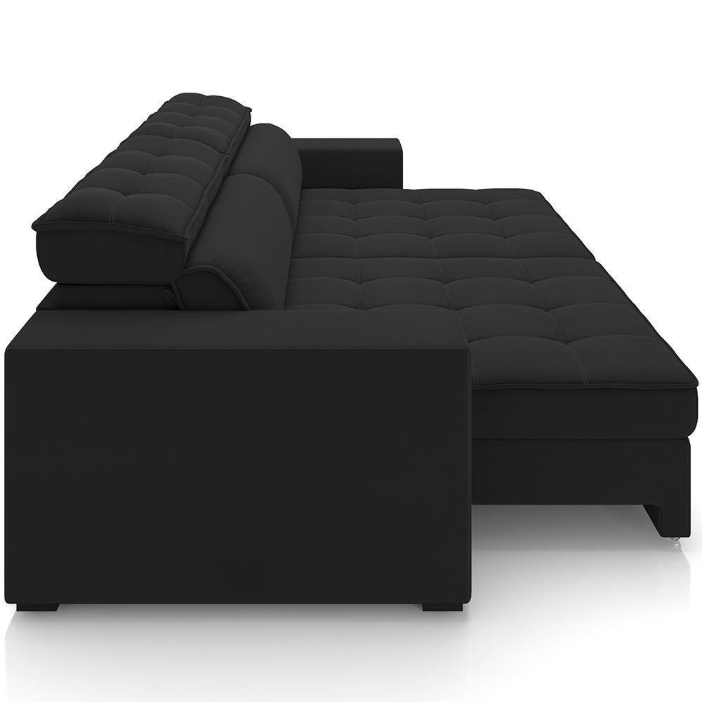 Sofá Retrátil Reclinável Para Sala De Estar Living 218cm Clara M03 Veludo Preto - Lyam Decor - 2