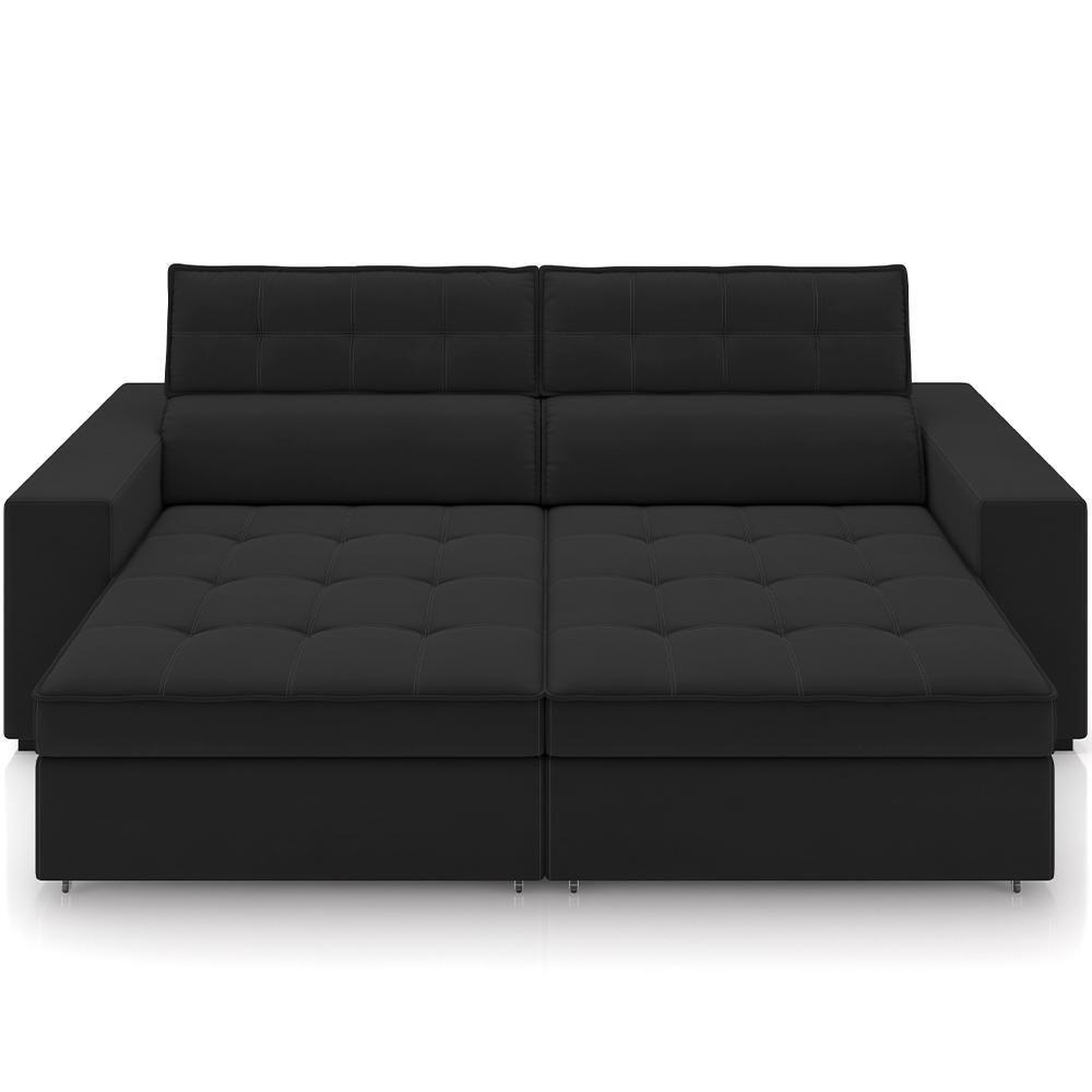Sofá Retrátil Reclinável Para Sala De Estar Living 218cm Clara M03 Veludo Preto - Lyam Decor - 5