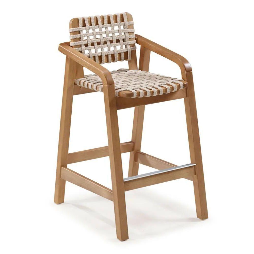 Banqueta Amores Alta Com Braço - Pinhão Com Corda Areia - 1