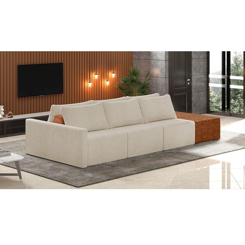 Sofá Ilha 3 Lugares Living 402cm Modulado Para Sala Lary Bouclê K01 - D'rossi Cor Bege - 6