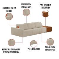 Sofá Ilha 3 Lugares Living 402cm Modulado Para Sala Lary Bouclê K01 - D'rossi Cor Bege - 5