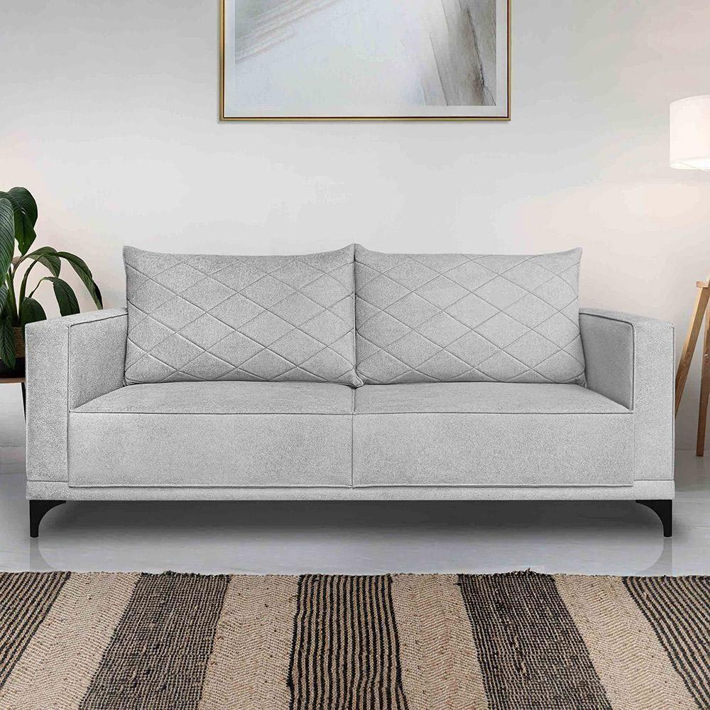 Sofá Living 2 Lugares Com Pés De Ferro Almofadas Soltas 200cm Neso Bouclê Cinza - 1