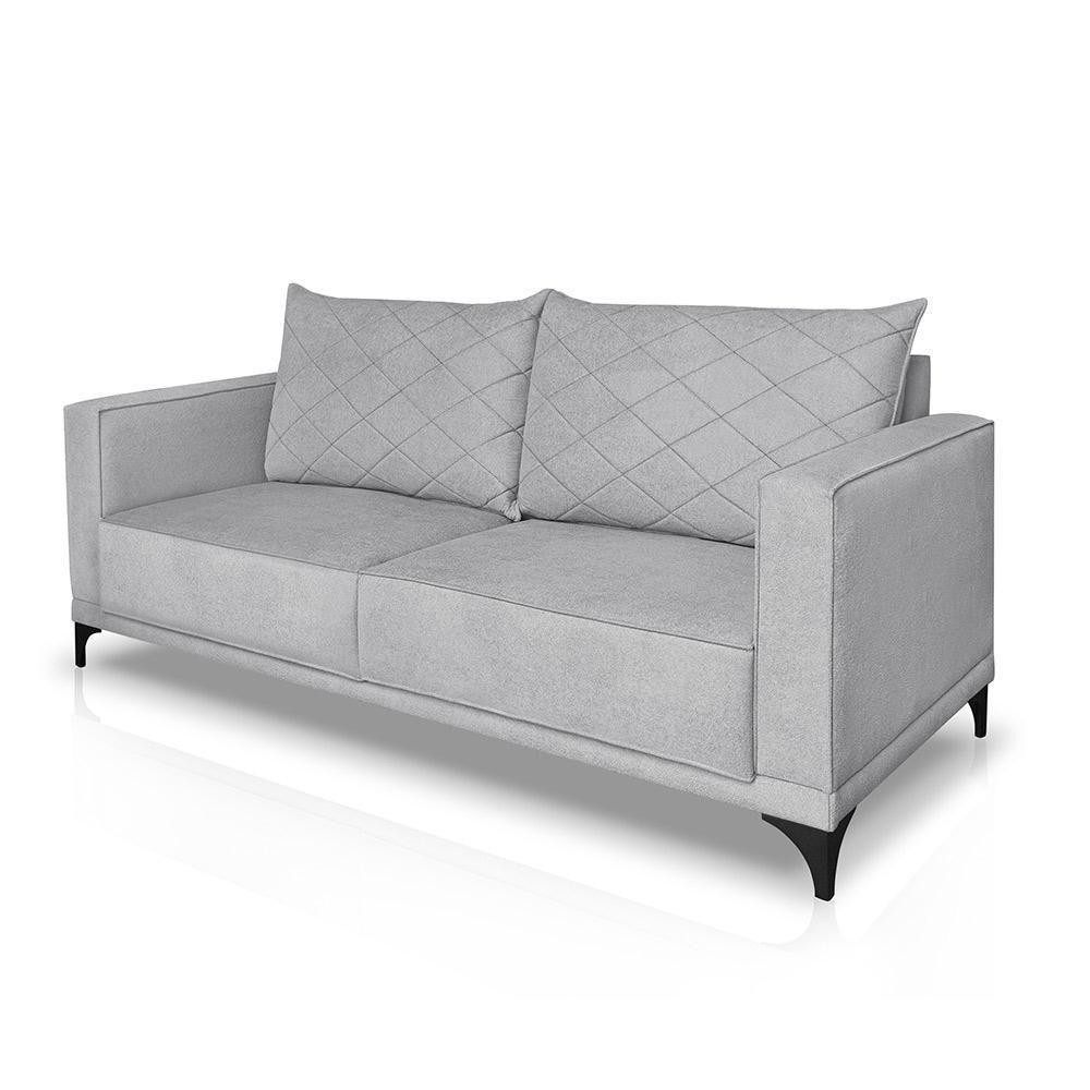 Sofá Living 2 Lugares Com Pés De Ferro Almofadas Soltas 200cm Neso Bouclê Cinza - 6