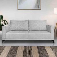Sofá Living 2 Lugares Com Pés De Ferro Almofadas Soltas 200cm Neso Bouclê Cinza - 1