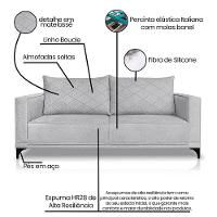 Sofá Living 2 Lugares Com Pés De Ferro Almofadas Soltas 200cm Neso Bouclê Cinza - 5