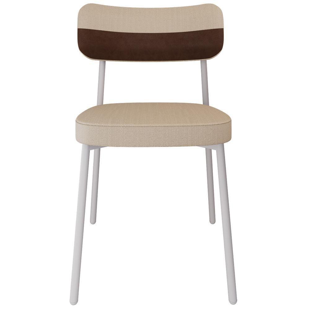 Kit 08 Cadeiras Estofada Para Sala De Jantar Astrid Branco C01 Linho Areia Courino Whisky - Lyam Decor - 2