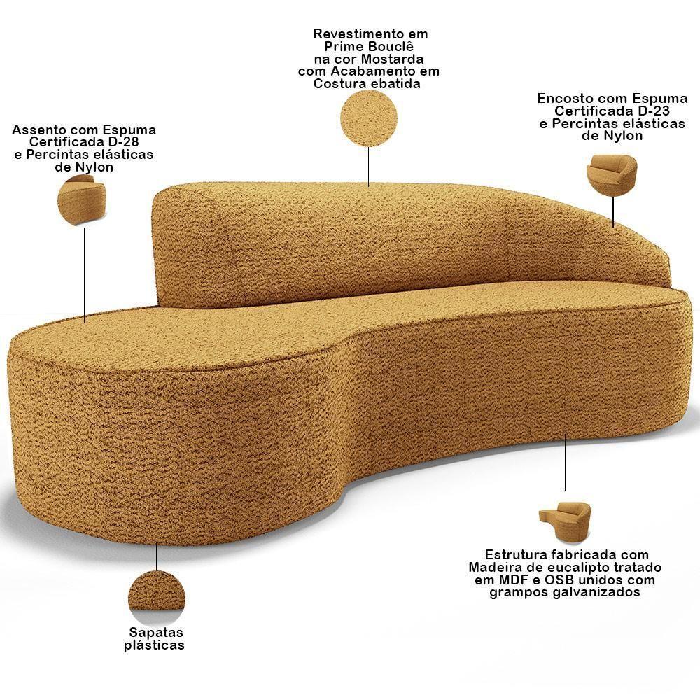 Sofá 3 Lugares Curvo Living Firenze Direito D02 Prime Bouclê Mostarda 210cm Pb-03 - 6