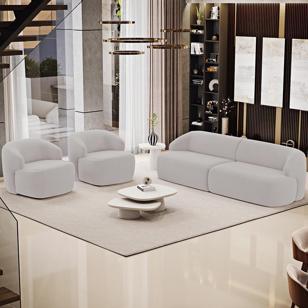 Sofá 4 Lugares Curvo Orgânico Living 280cm Barolo L06 Veludo Grafite - 6