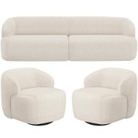 Sofá 3 Lugares Curvo Orgânico Com 02 Poltronas Living 220cm Barolo L06 Linho Mescla - 1