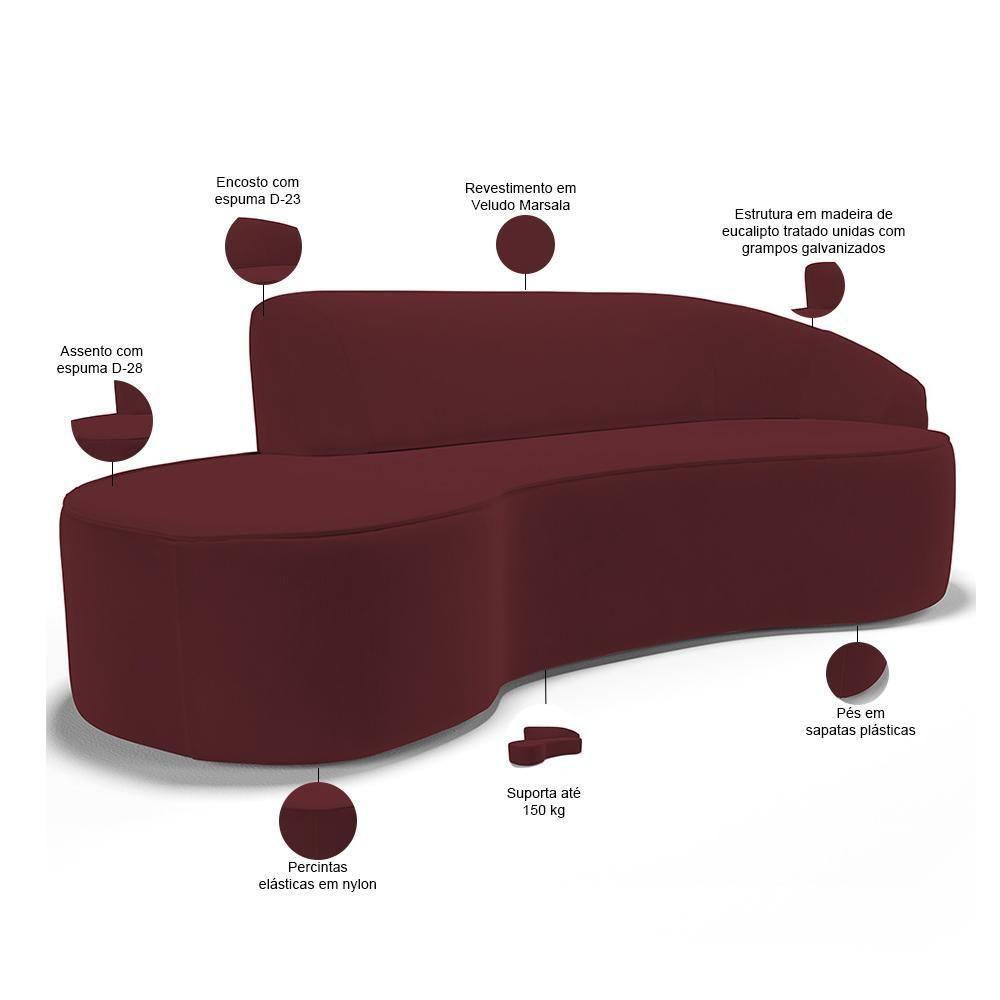 Sofá 3 Lugares Curvo Living Firenze Direito D02 Veludo Marsala 180cm C-278 - Lyam - 3