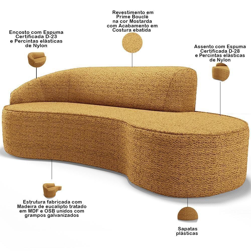 Sofá 4 Lugares Curvo Living Firenze Esquerdo D02 Prime Bouclê Mostarda 260cm Pb-03 - 8