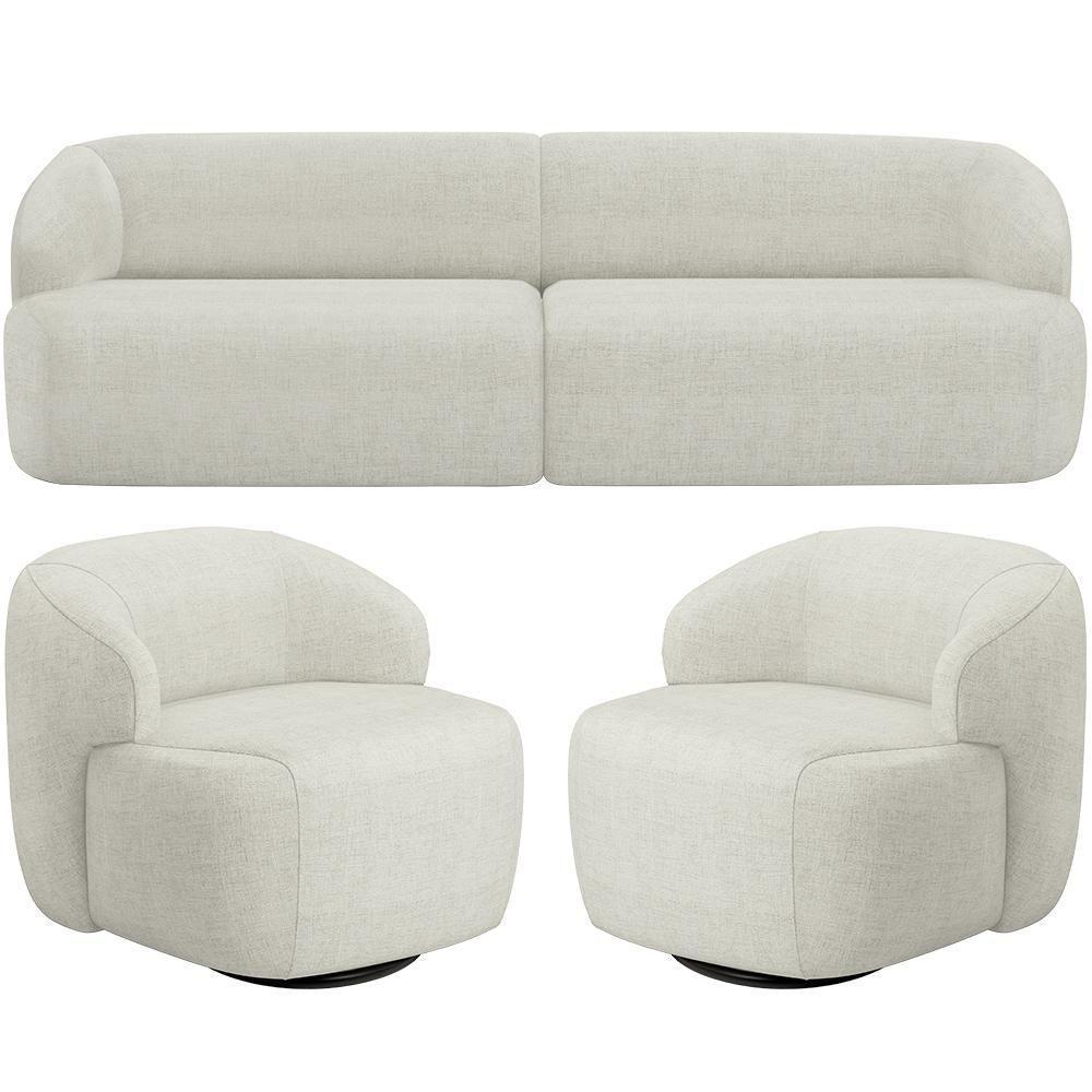 Sofá 4 Lugares Curvo Orgânico Com 02 Poltronas Living 280cm Barolo L06 Linho Cru - 1