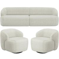 Sofá 4 Lugares Curvo Orgânico Com 02 Poltronas Living 280cm Barolo L06 Linho Cru - 1