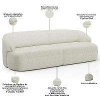 Sofá 4 Lugares Curvo Orgânico Com 02 Poltronas Living 280cm Barolo L06 Linho Cru - 6