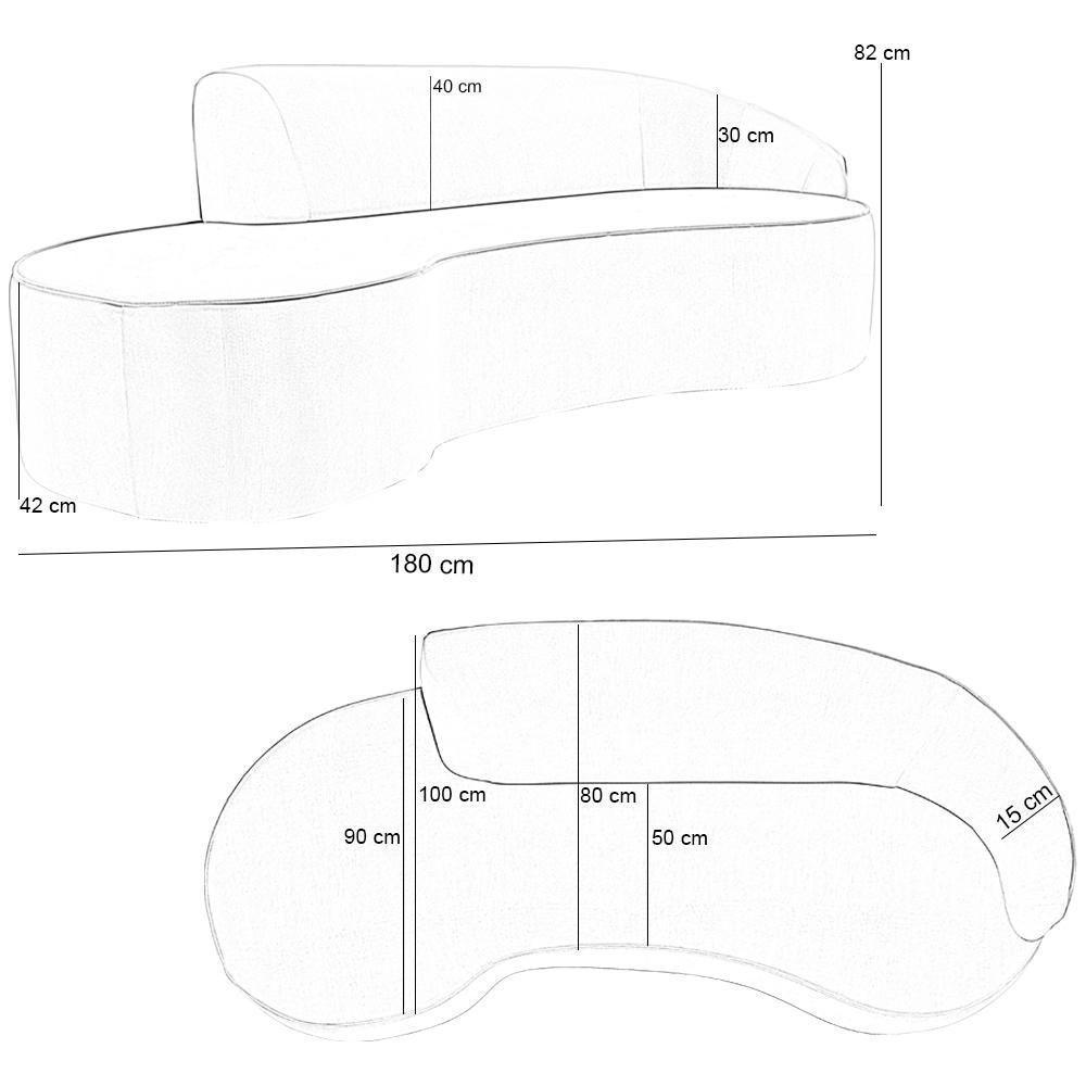 Sofá 3 Lugares Curvo Living Firenze Direito D02 Veludo Champagne 180cm C-68 - Lyam - 8