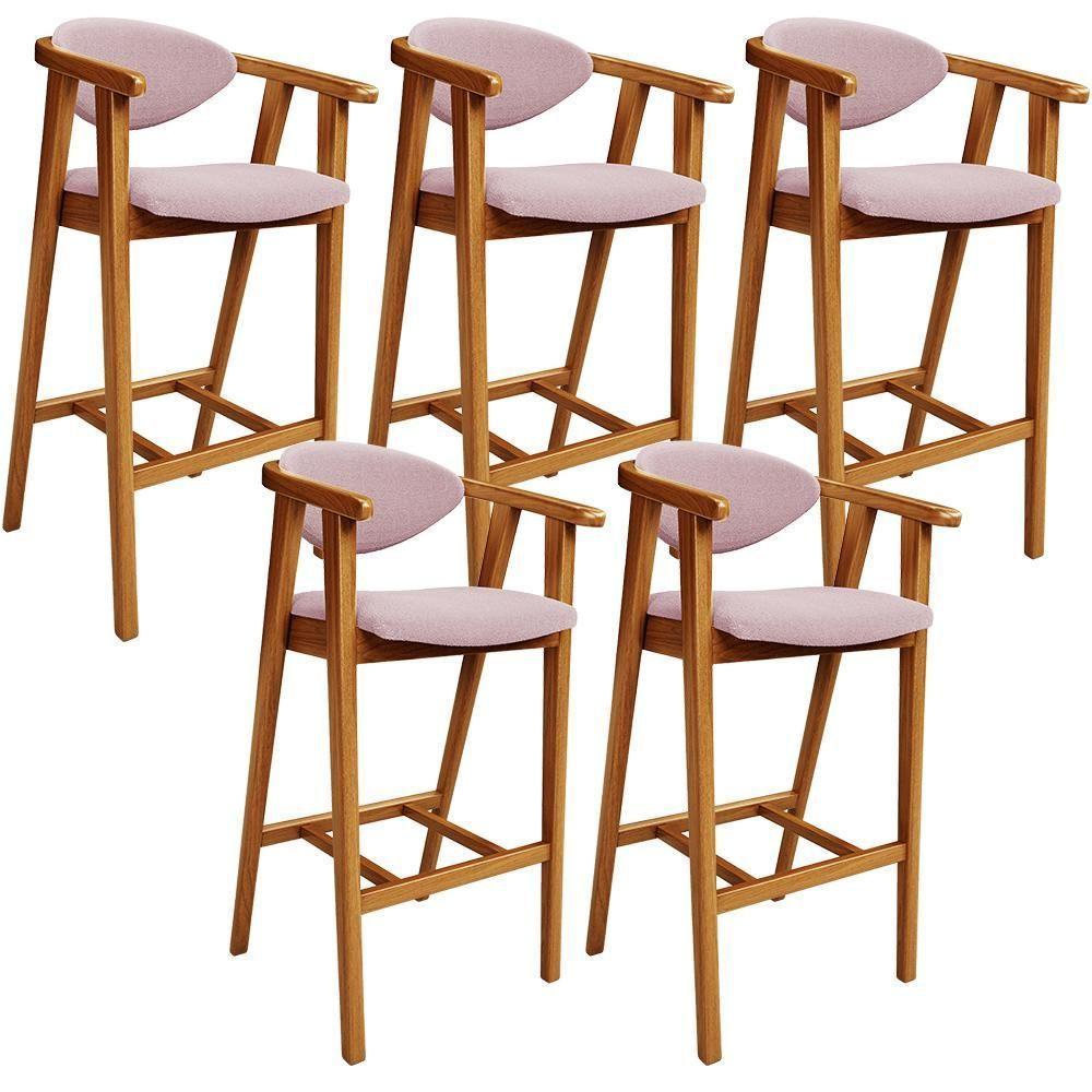 Kit 05 Banquetas Alta Para Cozinha Bancada Bar Sala De Jantar Fixa Cecília L02 Bouclê Rosê - 1