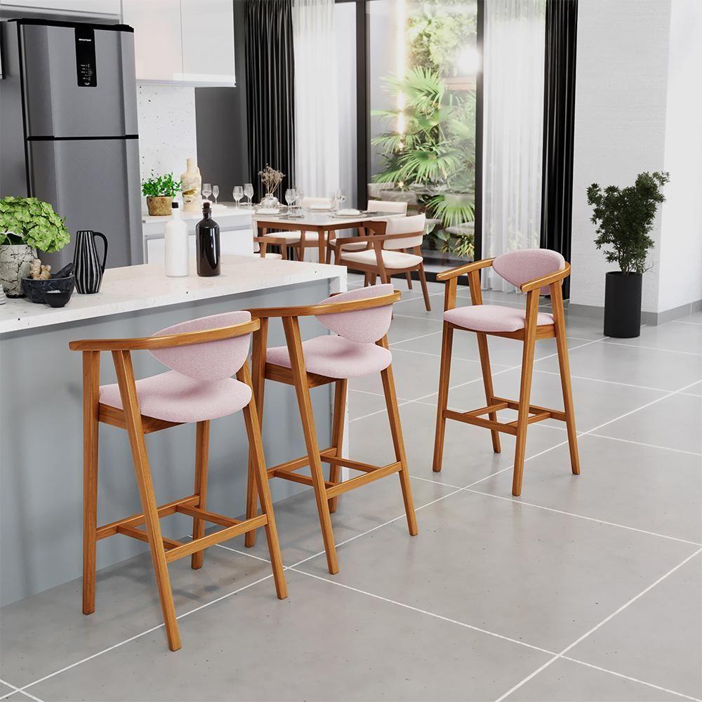 Kit 05 Banquetas Alta Para Cozinha Bancada Bar Sala De Jantar Fixa Cecília L02 Bouclê Rosê - 6