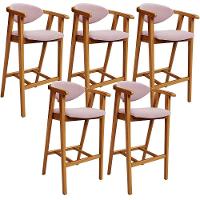 Kit 05 Banquetas Alta Para Cozinha Bancada Bar Sala De Jantar Fixa Cecília L02 Bouclê Rosê - 1