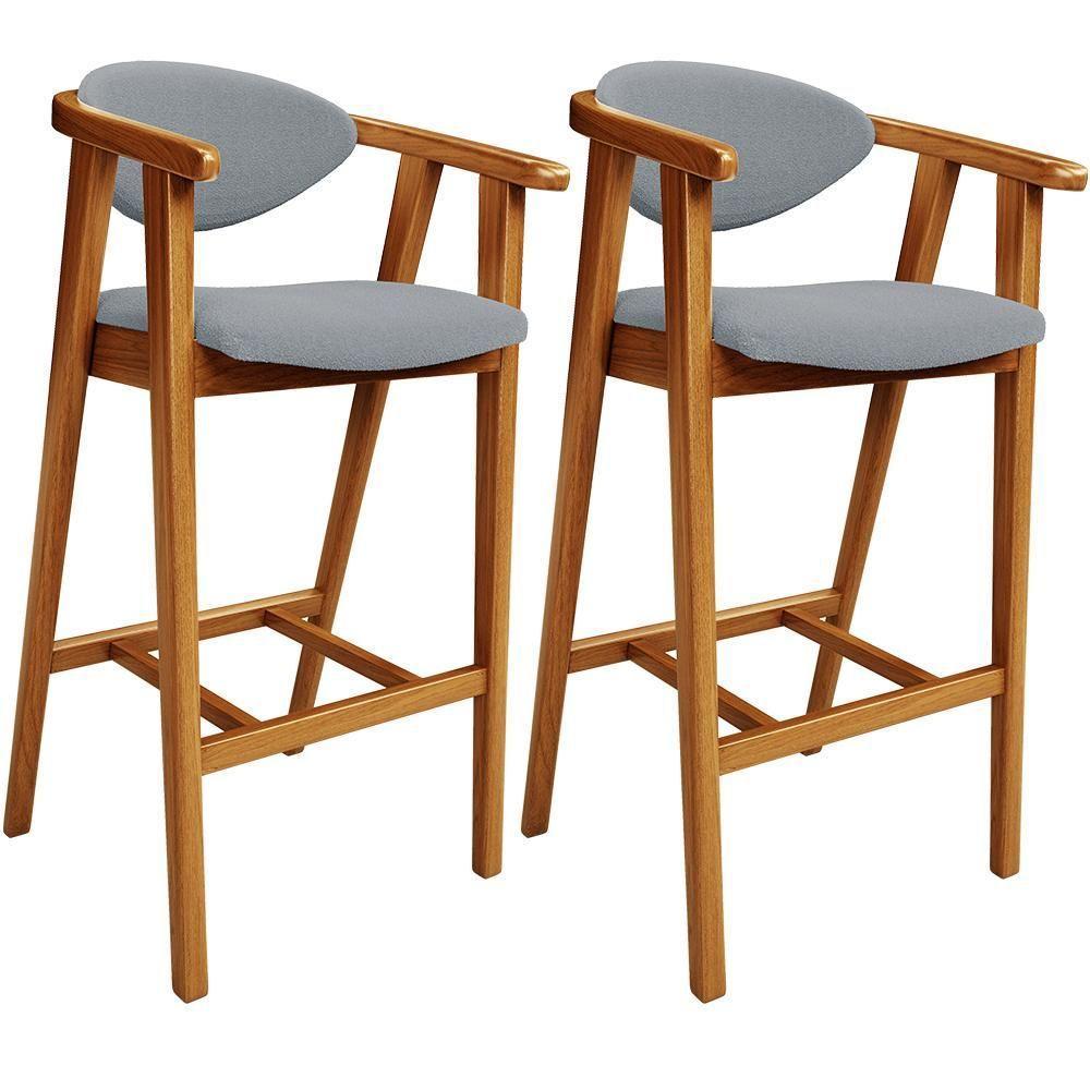 Kit 02 Banquetas Alta Para Cozinha Bancada Bar Sala De Jantar Fixa Cecília L02 Bouclê Cinza - 1