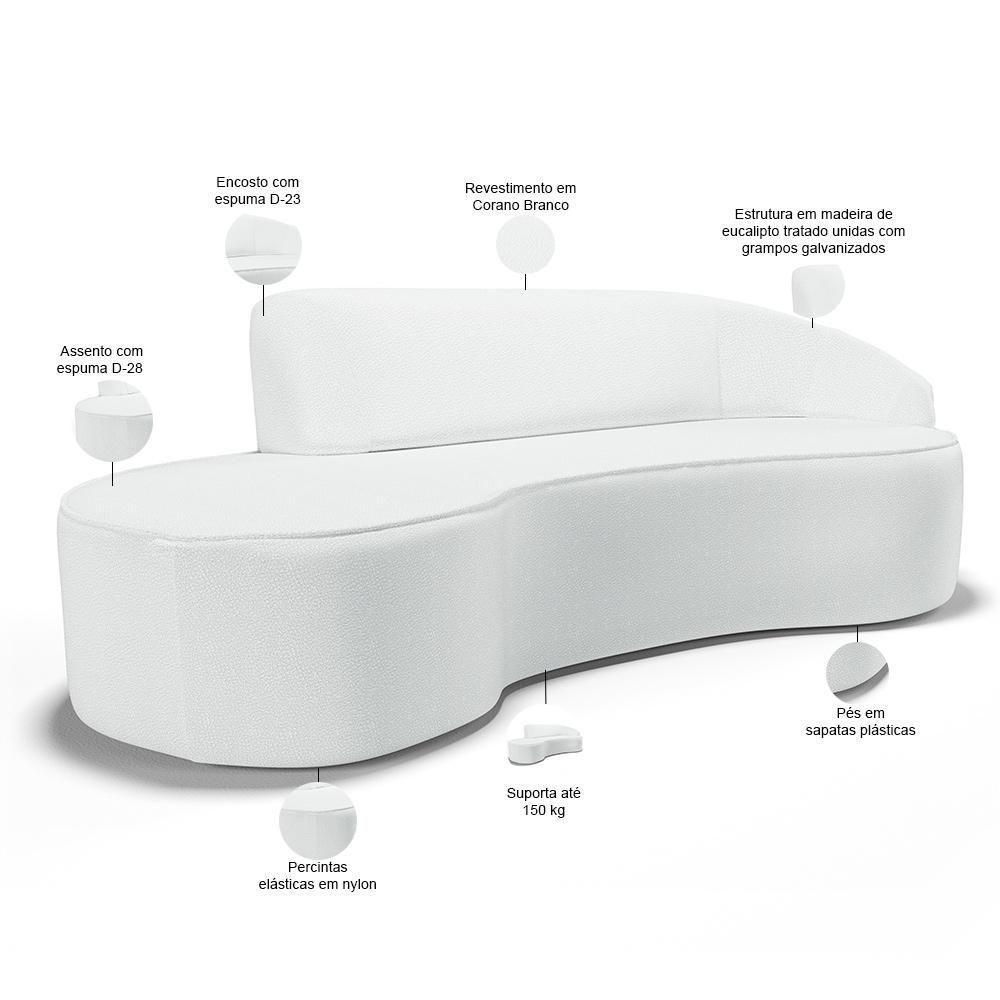 Sofá 5 Lugares Curvo Living Firenze Direito D02 Corano Branco 300cm C-12 - Lyam - 6