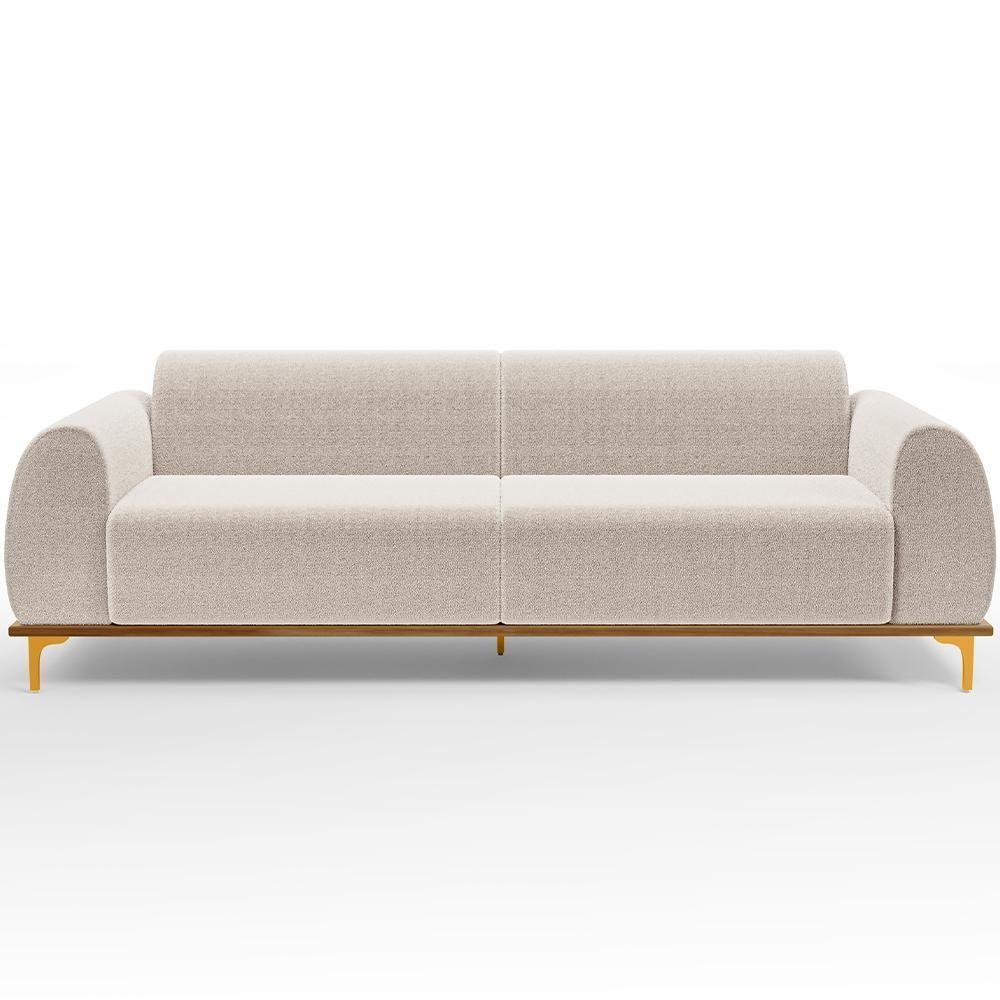 Sofá 4 Lugares Kiev 260cm D02 Base Castanho Pés D'ouro Bouclê Creme B-54 - 2