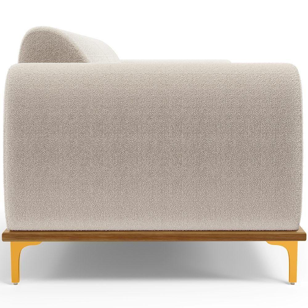Sofá 4 Lugares Kiev 260cm D02 Base Castanho Pés D'ouro Bouclê Creme B-54 - 6