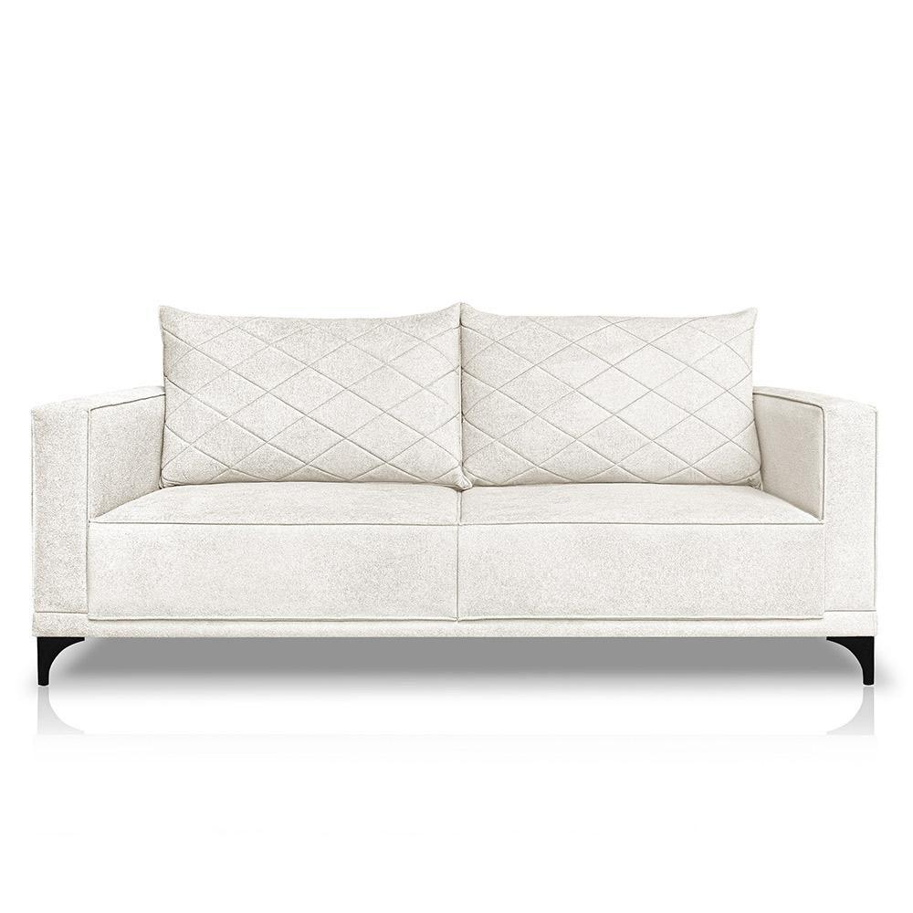 Sofá Living 2 Lugares Com Pés De Ferro Almofadas Soltas 160cm Neso Bouclê Off White - 2