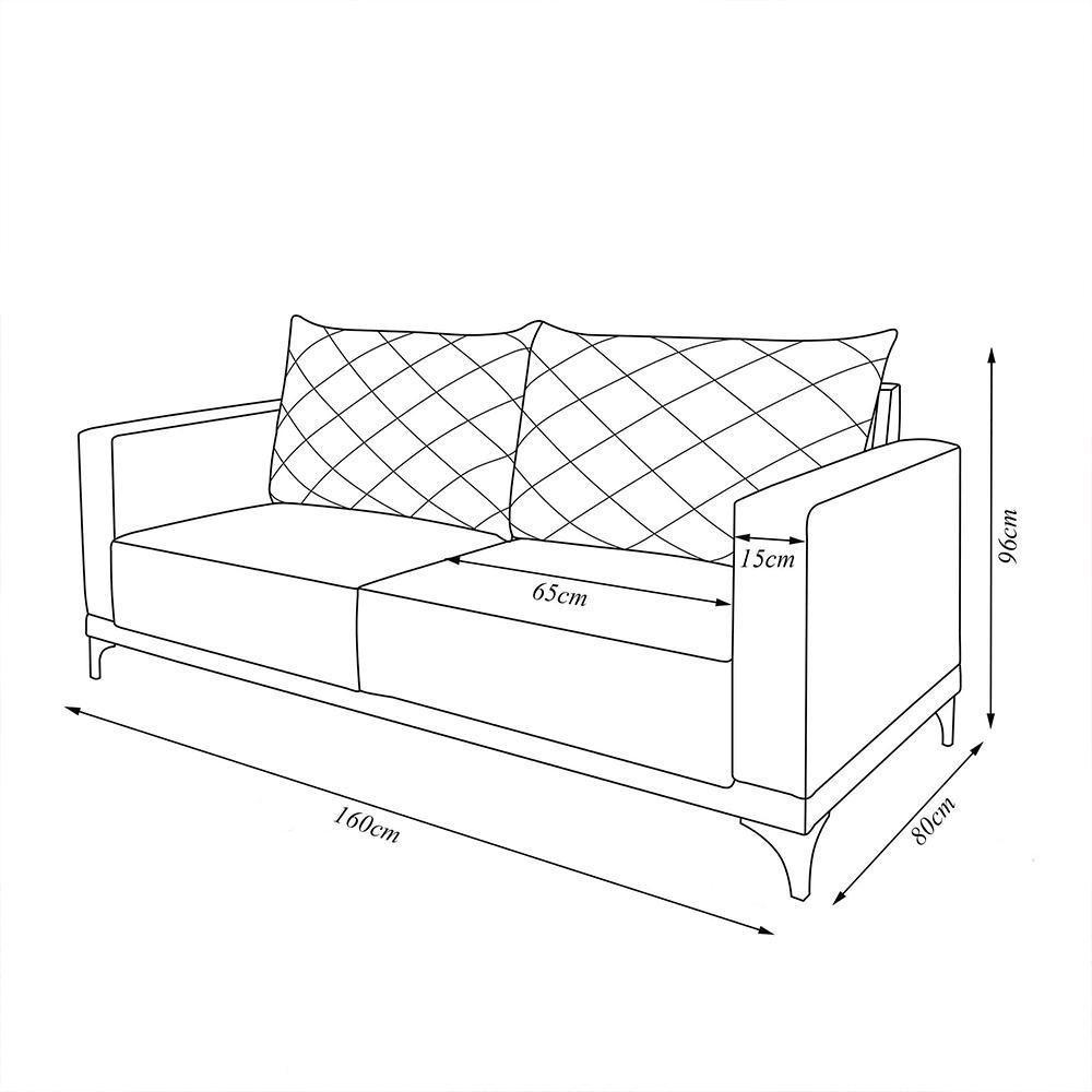 Sofá Living 2 Lugares Com Pés De Ferro Almofadas Soltas 160cm Neso Bouclê Off White - 3