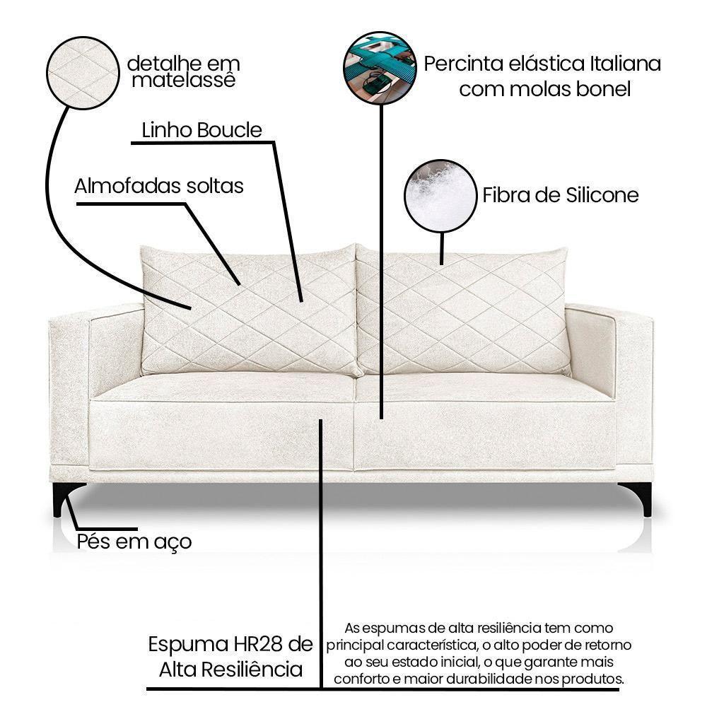 Sofá Living 2 Lugares Com Pés De Ferro Almofadas Soltas 160cm Neso Bouclê Off White - 7