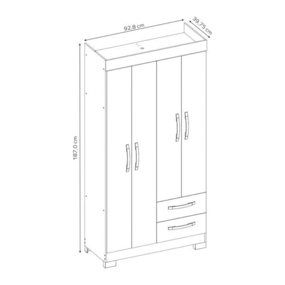 Guarda Roupa Solteiro Nt6010 4 Portas E 2 Gavetas Com Pés Freijo Trend Com Off White - 2