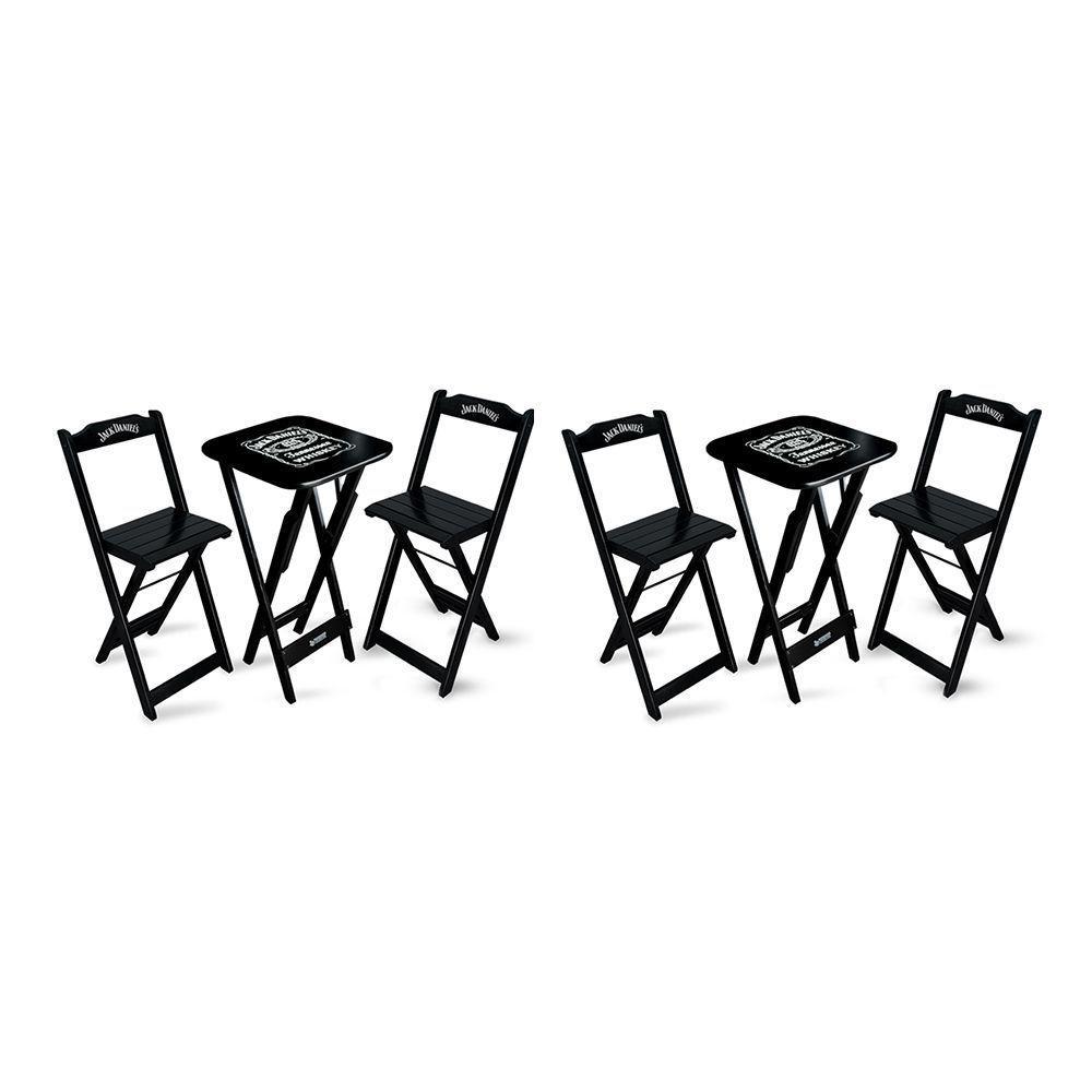 Kit 2 Conjuntos De Mesa Bistrô Dobrável Jack Daniel's Com 2 Banquetas De Madeira Preta - Cor: Preto - 1