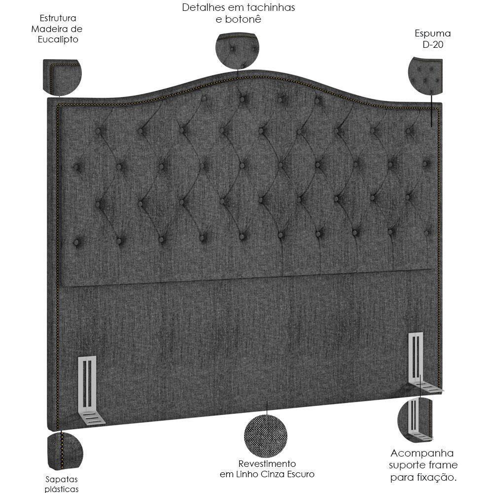 Cabeceira Cama Box Casal King 195 Cm P05 Grécia Linho Cinza Escuro - Lyam Decor - 2