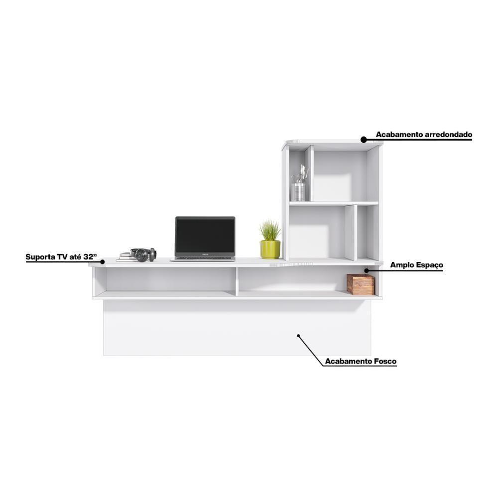 Escrivaninha Com Estante 3 Prateleiras Branco Fosco Tauari - 3