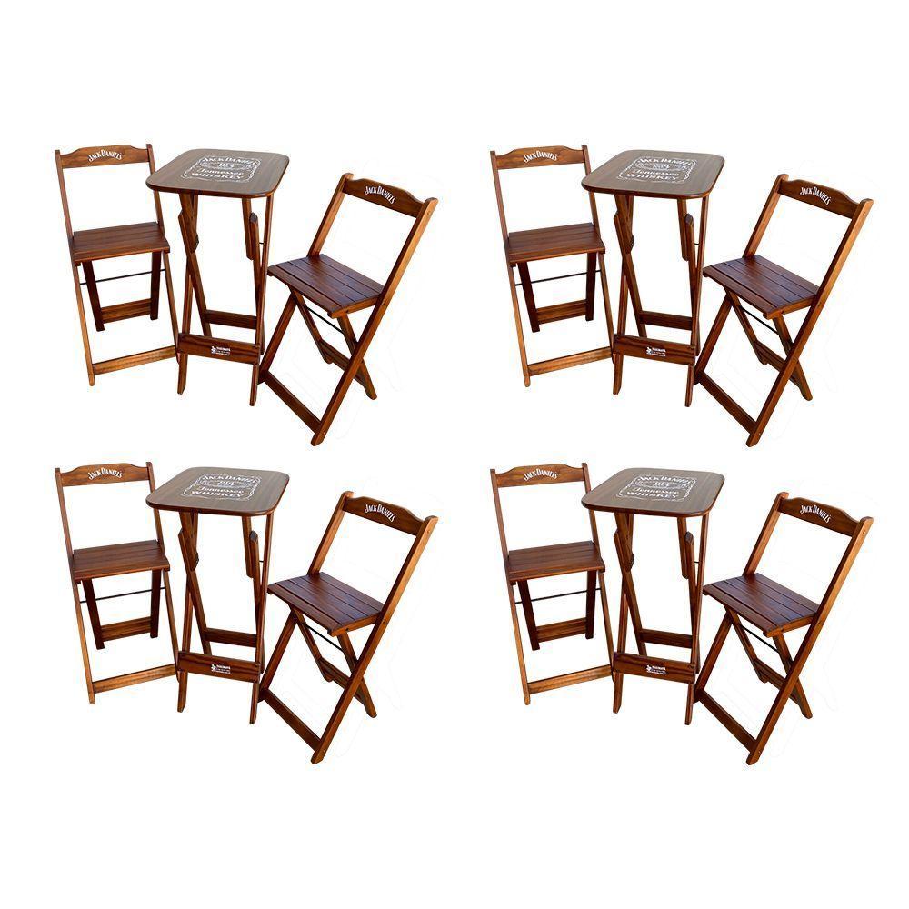 Kit 4 Conjuntos Bistrô Mesa Com 2 Banquetas Dobráveis De Madeira Personalizada Jack - Imbuia Marrom - 1