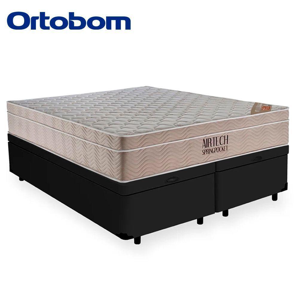 Cama Box Baú Queen Suede Bipartido + Colchão Ortobom Airtech Molas Ensacadas 65x158x198 Preto - 3