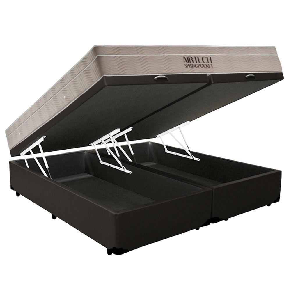 Cama Box Baú King Sintético Bipartido + Colchão Ortobom Airtech Molas Ensacadas 65x193x203 Marrom - 4