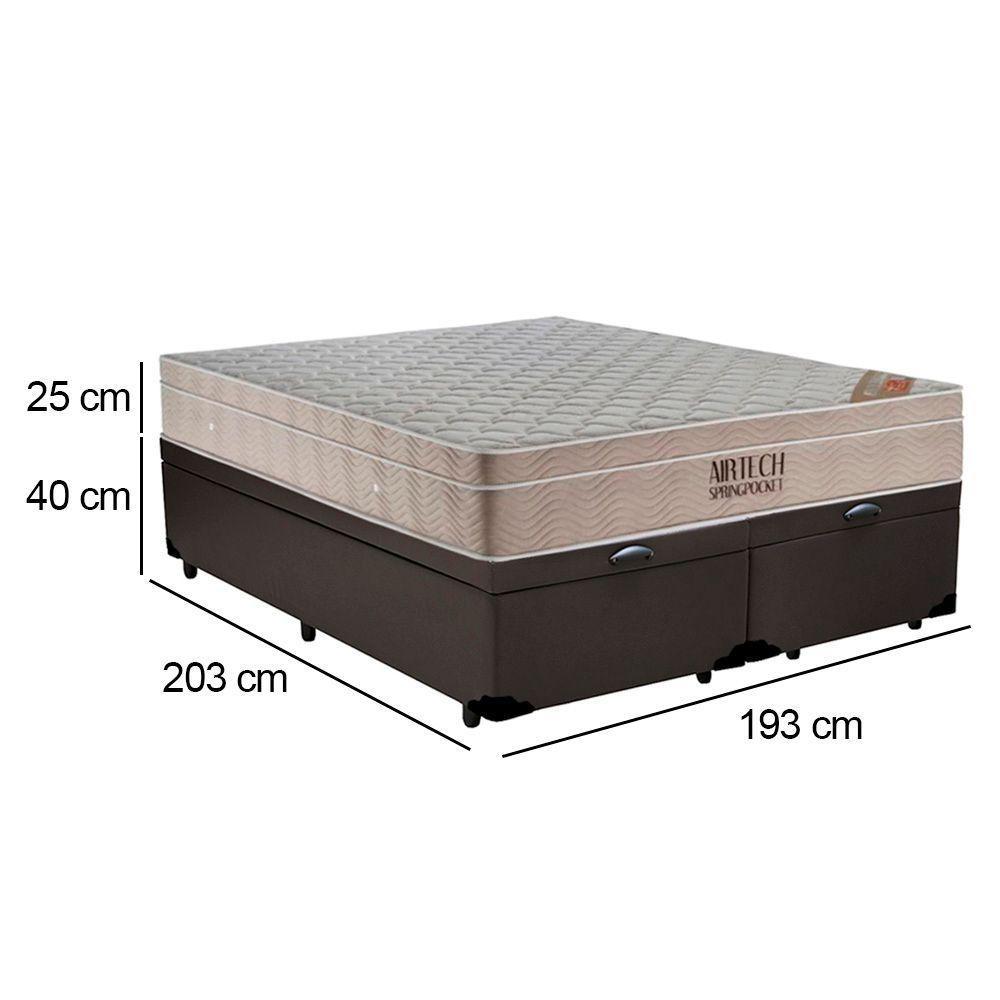 Cama Box Baú King Sintético Bipartido + Colchão Ortobom Airtech Molas Ensacadas 65x193x203 Marrom - 6