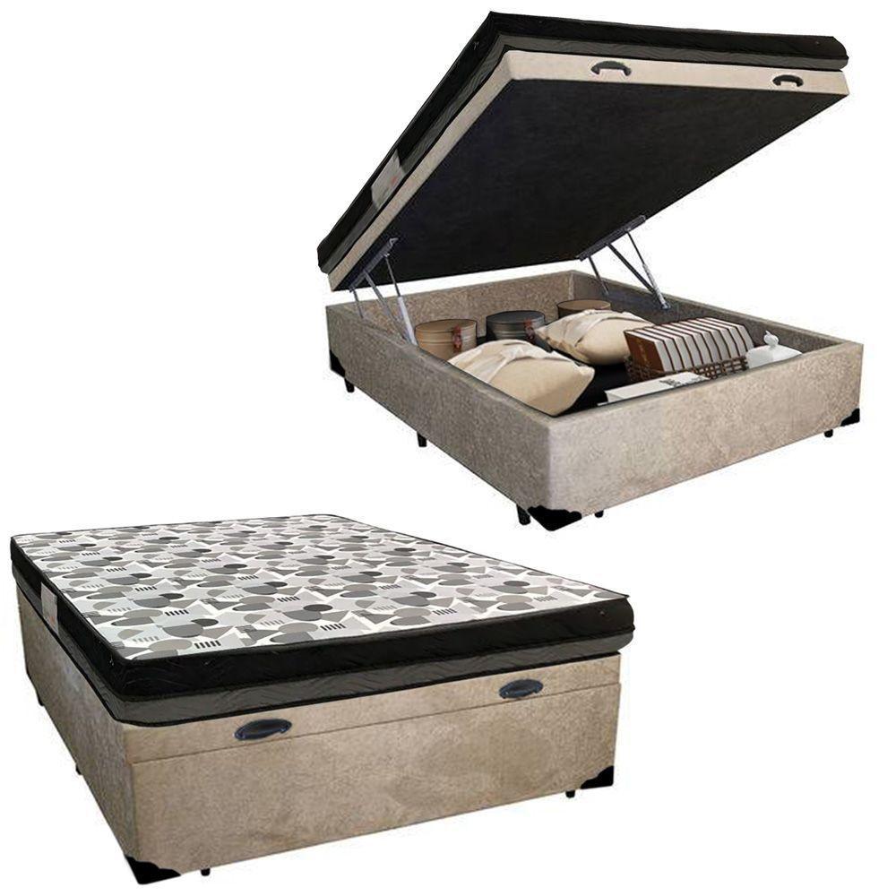 Cama Baú Casal Suede + Colchão Casal Ortobom Iso Dupla Face 60x138x188 bege - 1