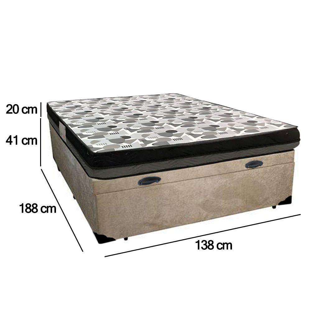 Cama Baú Casal Suede + Colchão Casal Ortobom Iso Dupla Face 60x138x188 bege - 4