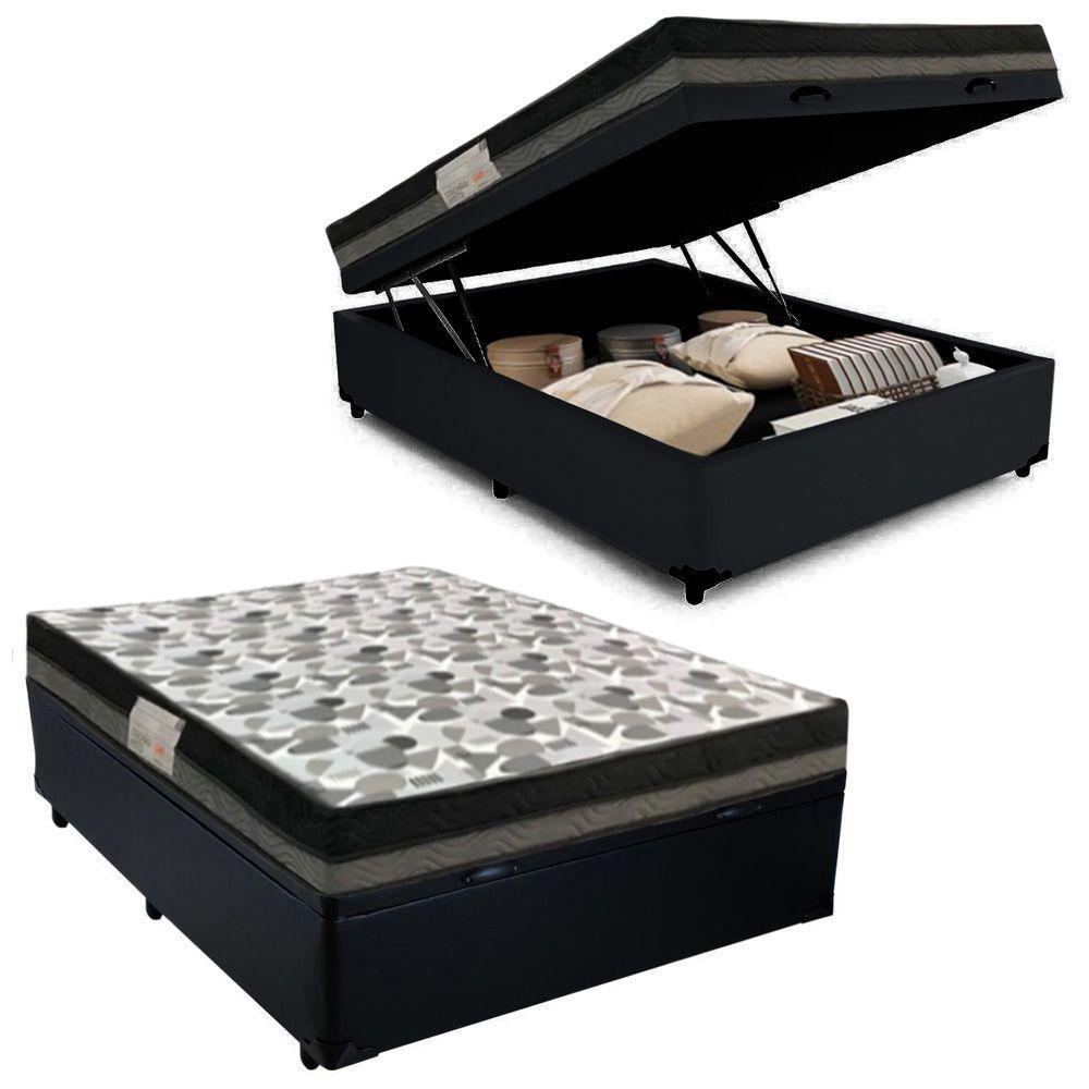 Cama Baú Casal Sintético + Colchão Casal Ortobom Iso Dupla Face 60x138x188 preto - 1