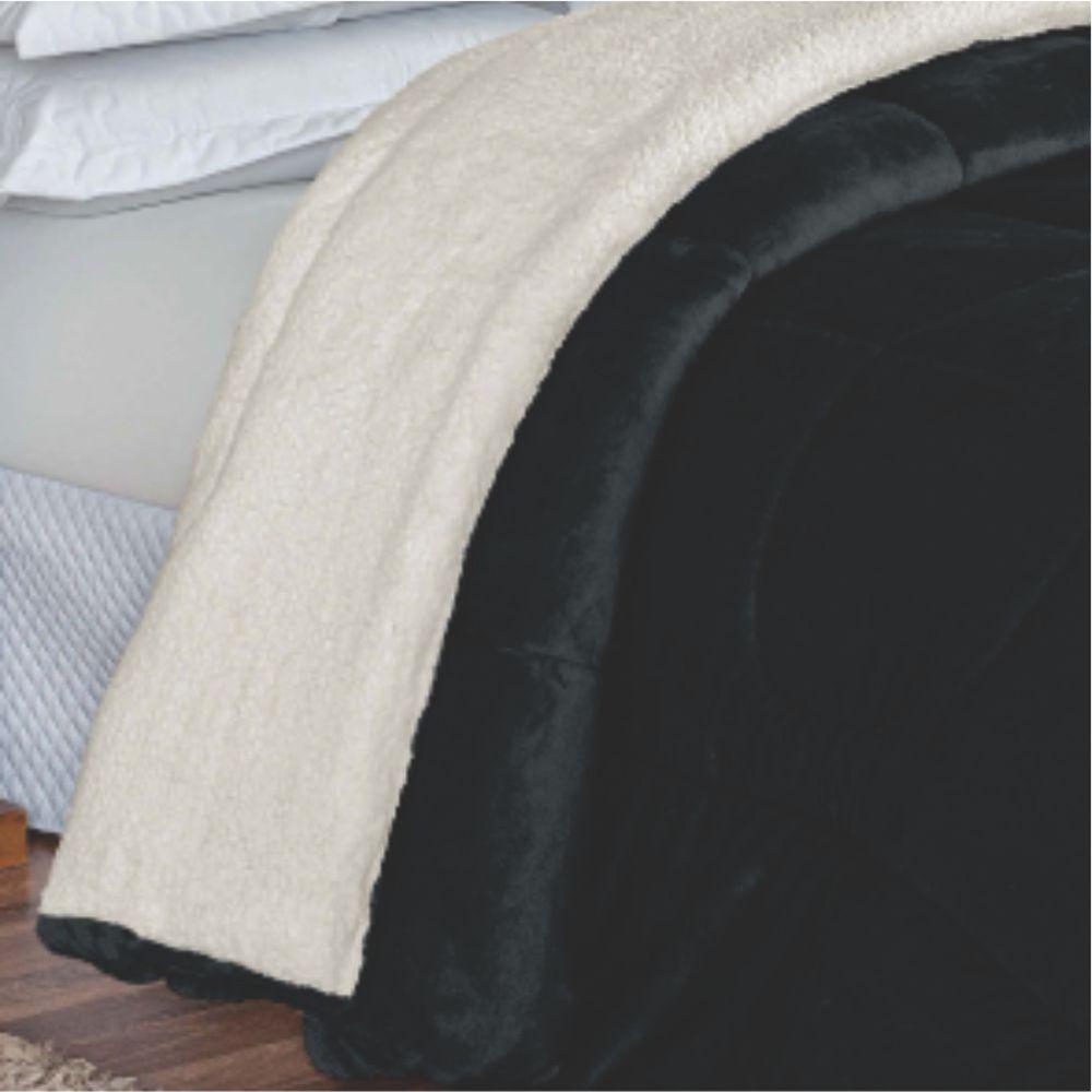 Edredom Coberdrom Versátil Queen Sherpa Toque Lã Carneiro - Marinho - 2