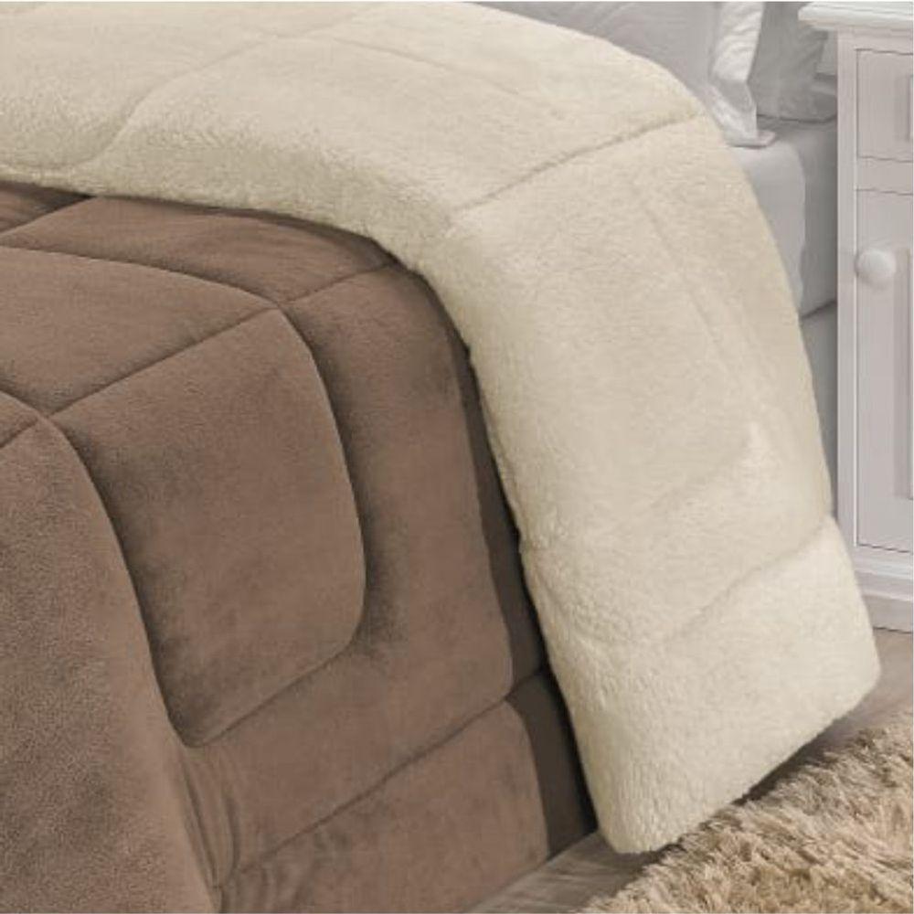 Edredom Coberdrom Fenix Queen Sherpa E Manta Bege - 3