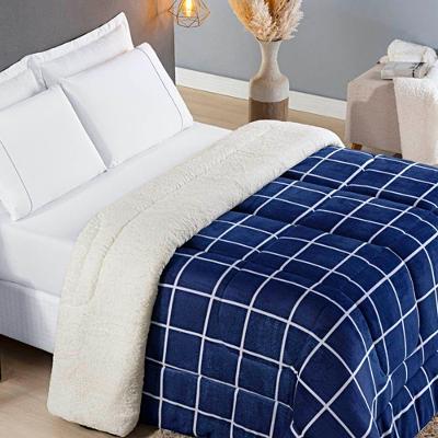 Edredom Coberdrom Austim Queen Original Sherpa E Manta - Marinho